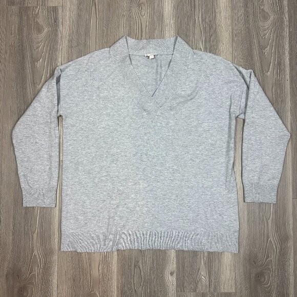 Gap Gray Knit V Neck Sweater Merino Blend Cozy Minimalist L - Picture 1 of 6